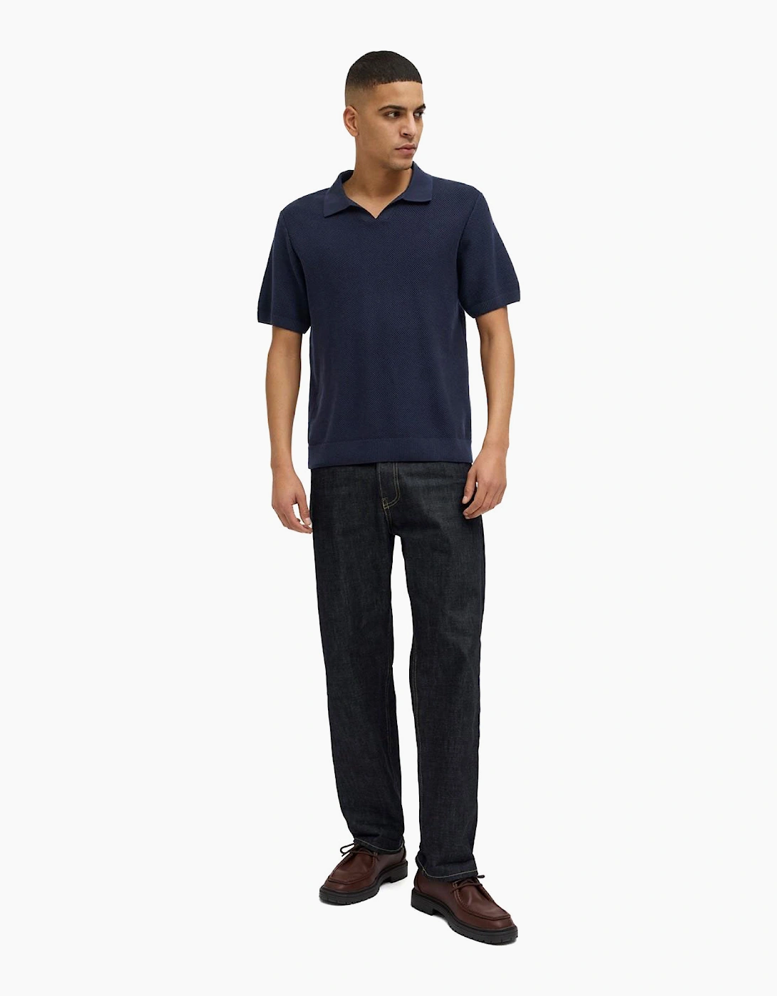 Jack & Jones Premium Knitted Mens Polo Shirt Night Sky