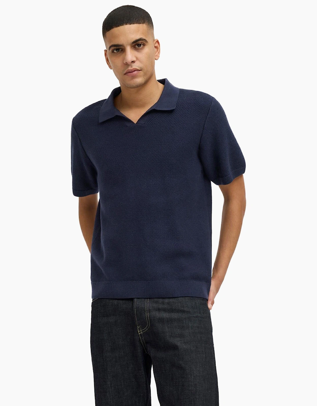 Jack & Jones Premium Knitted Mens Polo Shirt Night Sky
