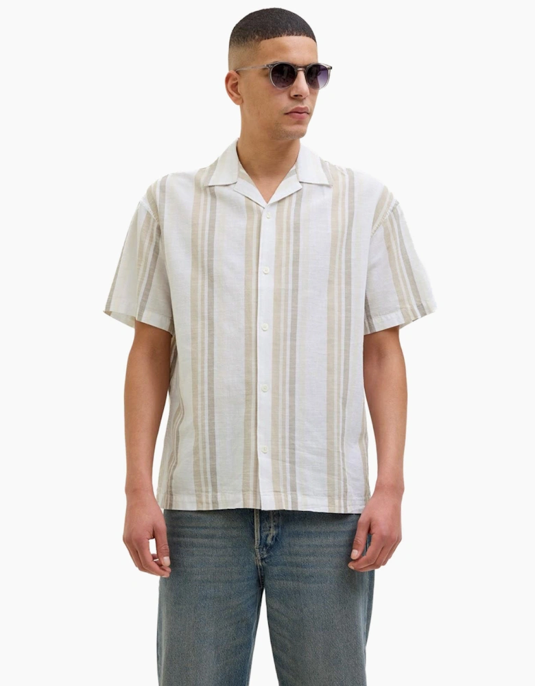 Jack & Jones Striped Linen Mens Shirt Travertine