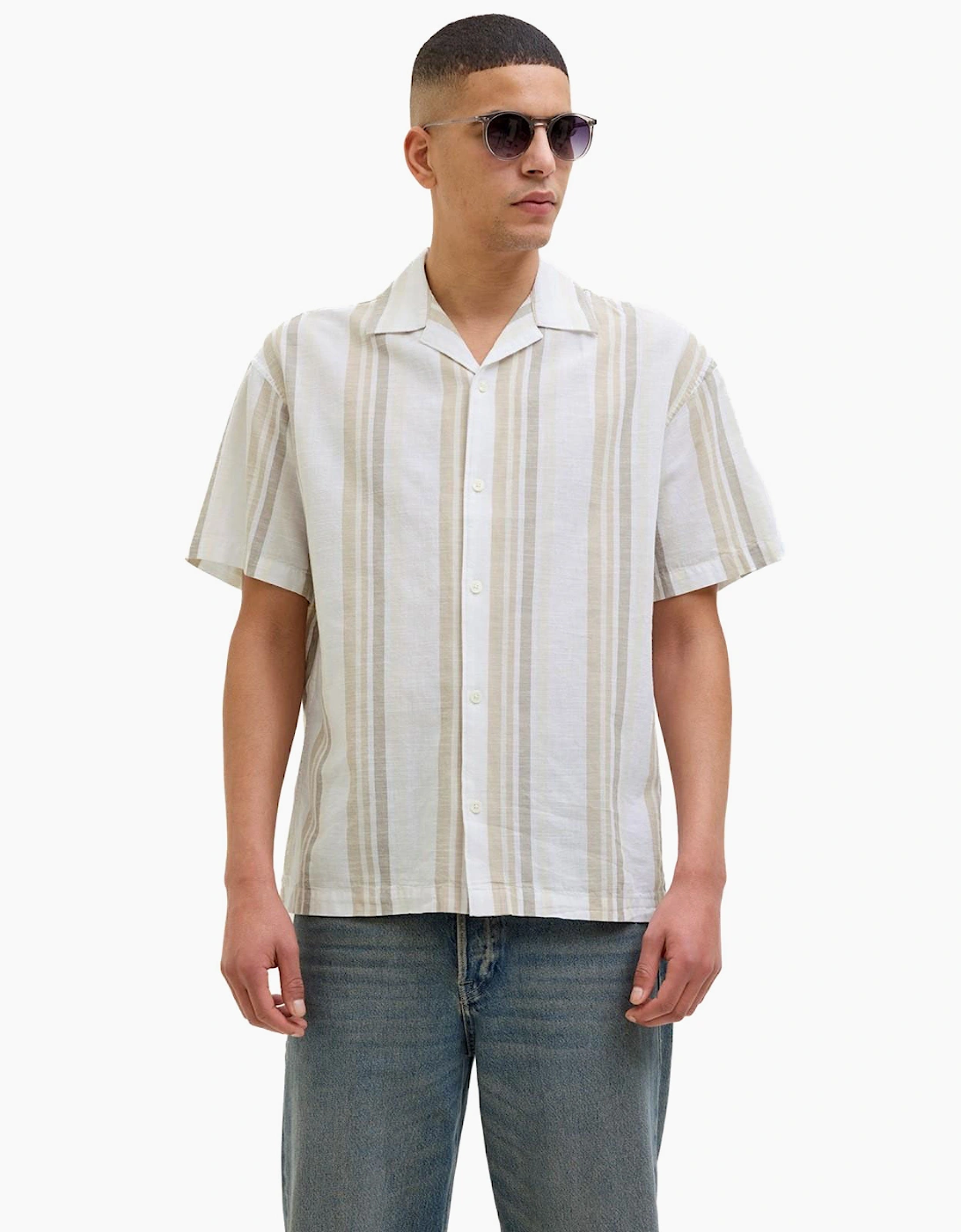 Jack & Jones Striped Linen Mens Shirt Travertine