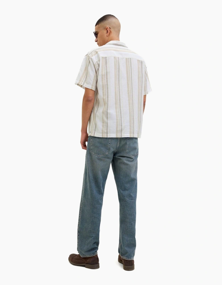 Jack & Jones Striped Linen Mens Shirt Travertine