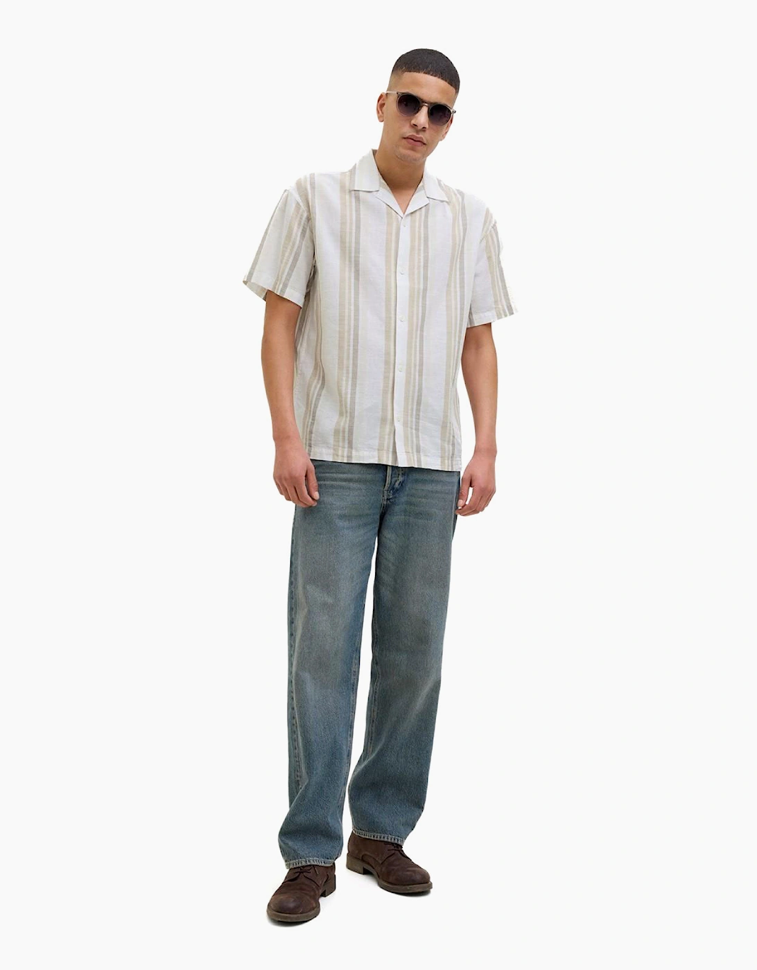 Jack & Jones Striped Linen Mens Shirt Travertine