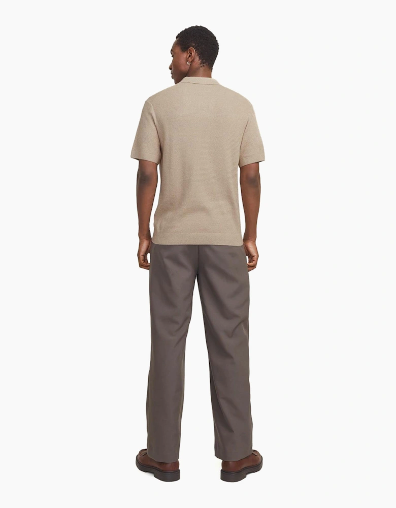 Jack & Jones Premium Knitted Mens Polo Shirt Greige