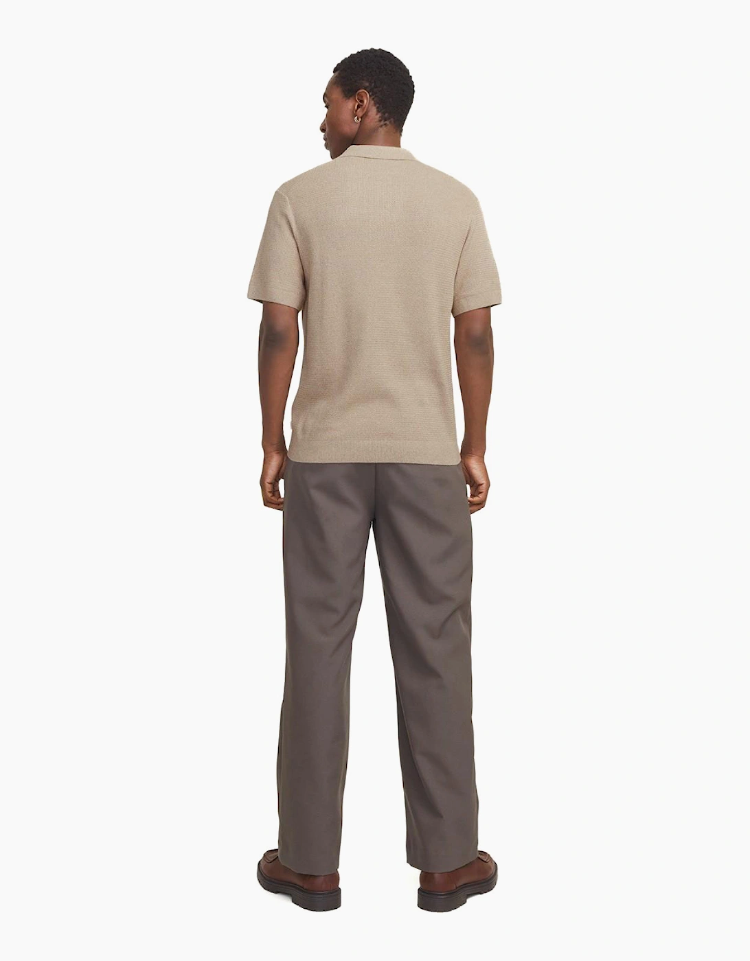 Jack & Jones Premium Knitted Mens Polo Shirt Greige