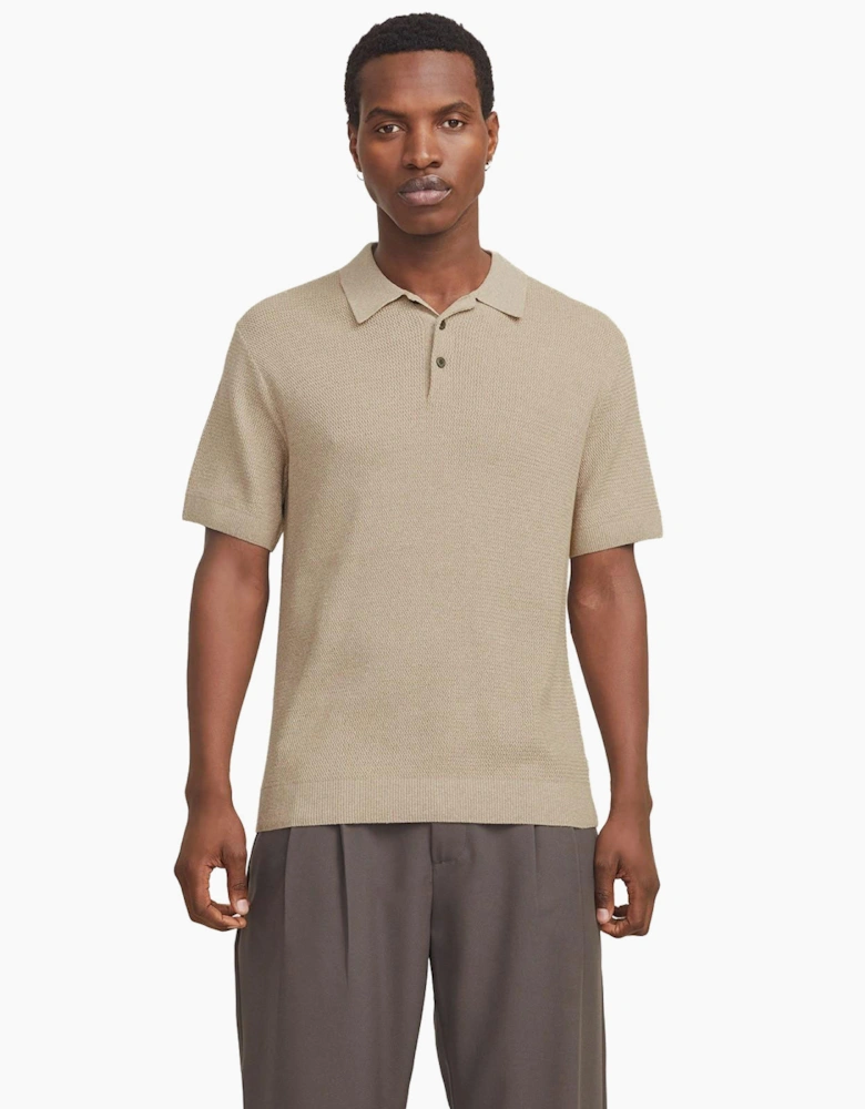 Jack & Jones Premium Knitted Mens Polo Shirt Greige