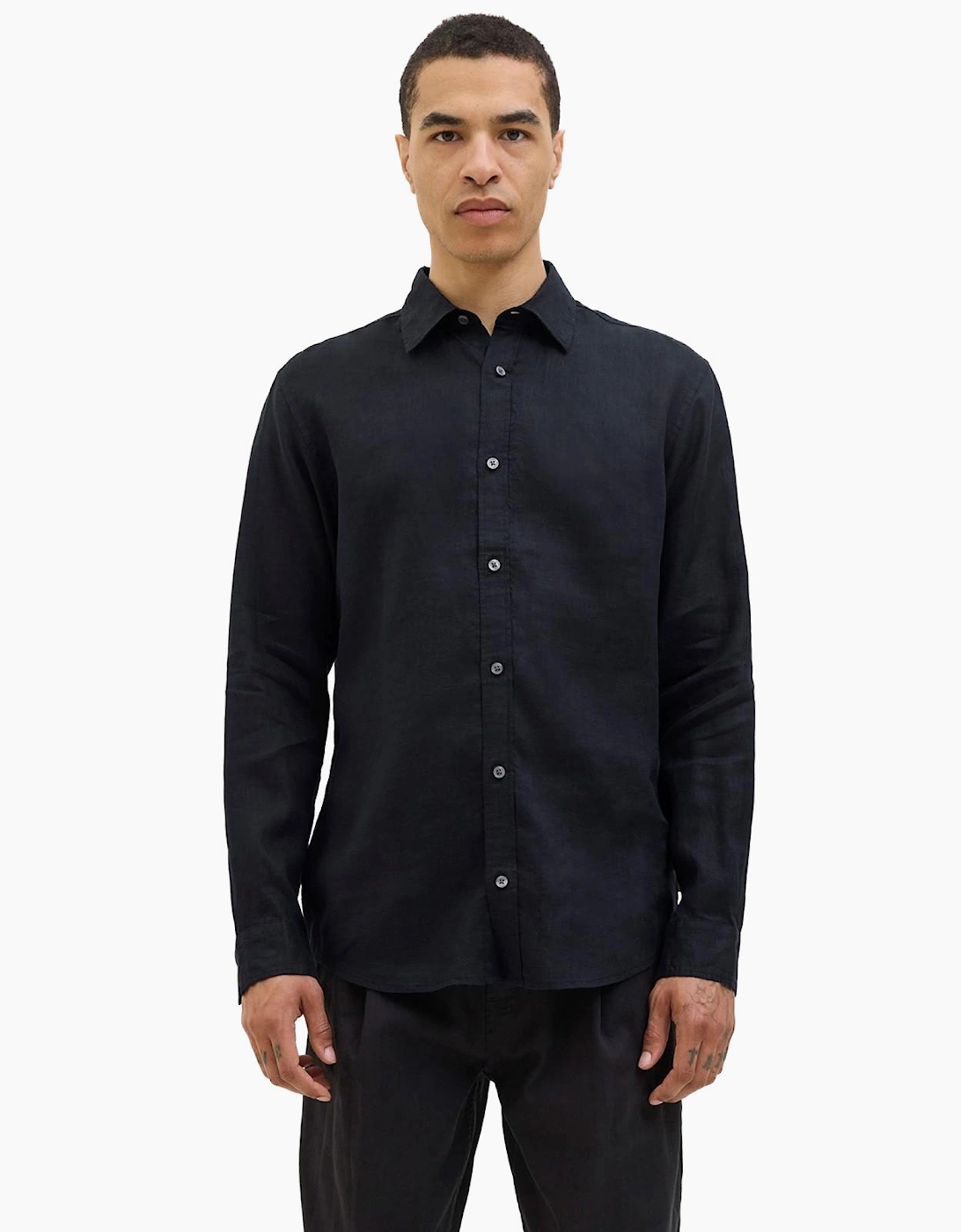 Jack & Jones Linen Mens Shirt Black