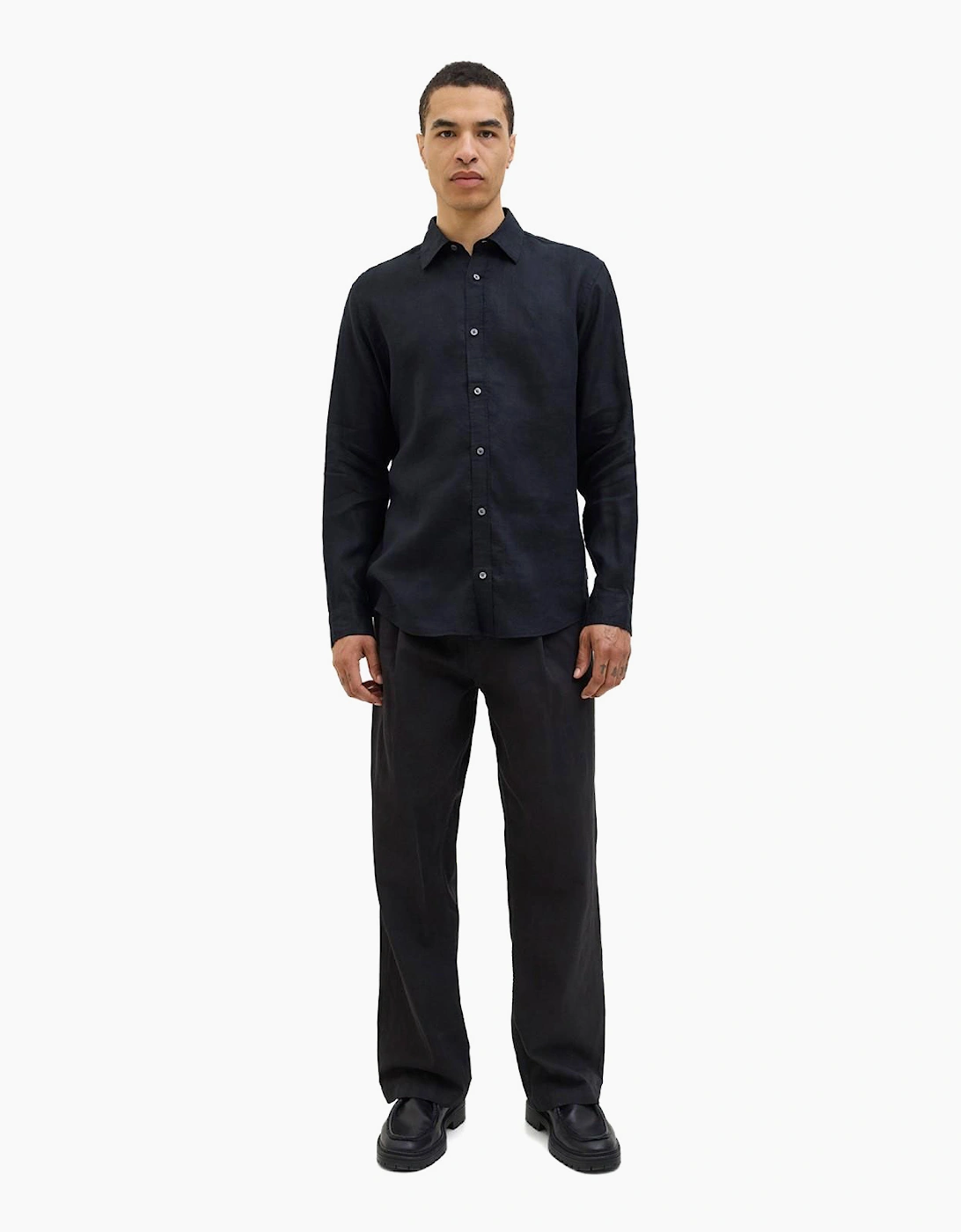 Jack & Jones Linen Mens Shirt Black