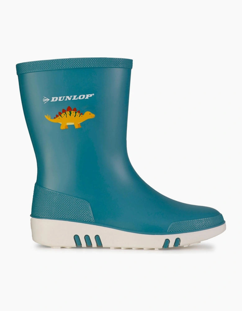 Dunlop Dinosaur Kids Mini Wellington Boots Blue / White