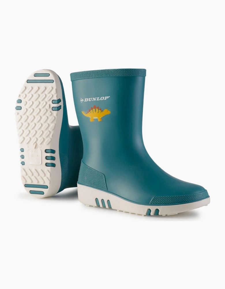 Dunlop Dinosaur Kids Mini Wellington Boots Blue / White