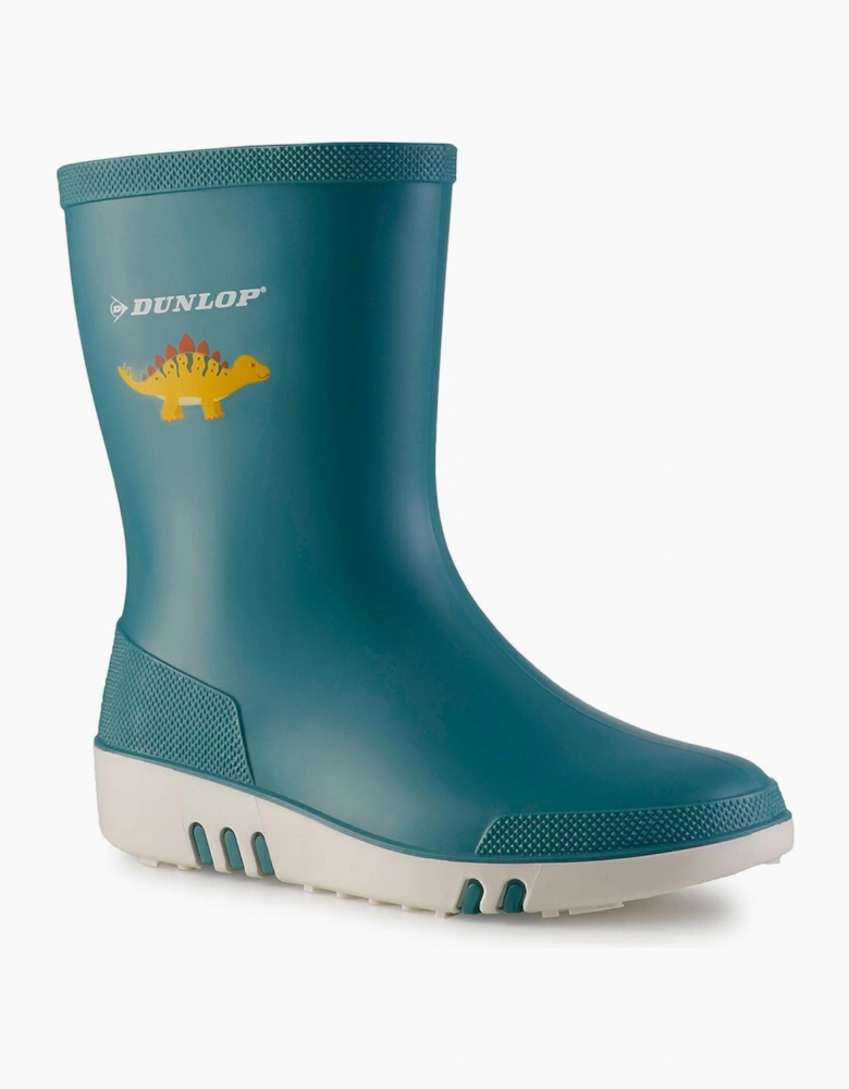 Dunlop Dinosaur Kids Mini Wellington Boots Blue / White