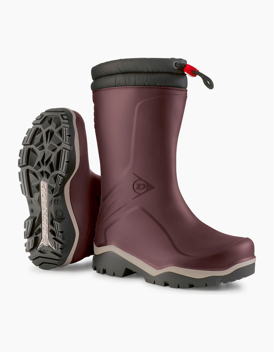 Dunlop Blizzard Kids Wellingtons Burgundy/Grey/Black