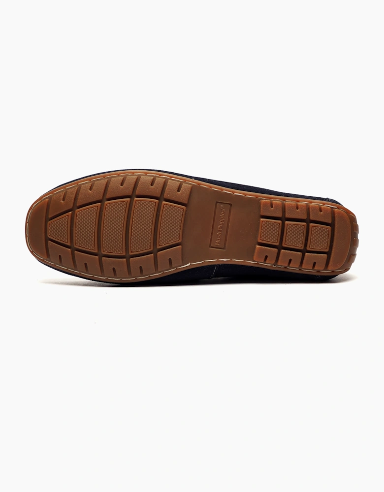 Hush Puppies Reuben Mens Suede Leather Boat Shoes Navy / Tan