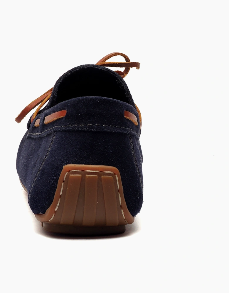 Hush Puppies Reuben Mens Suede Leather Boat Shoes Navy / Tan