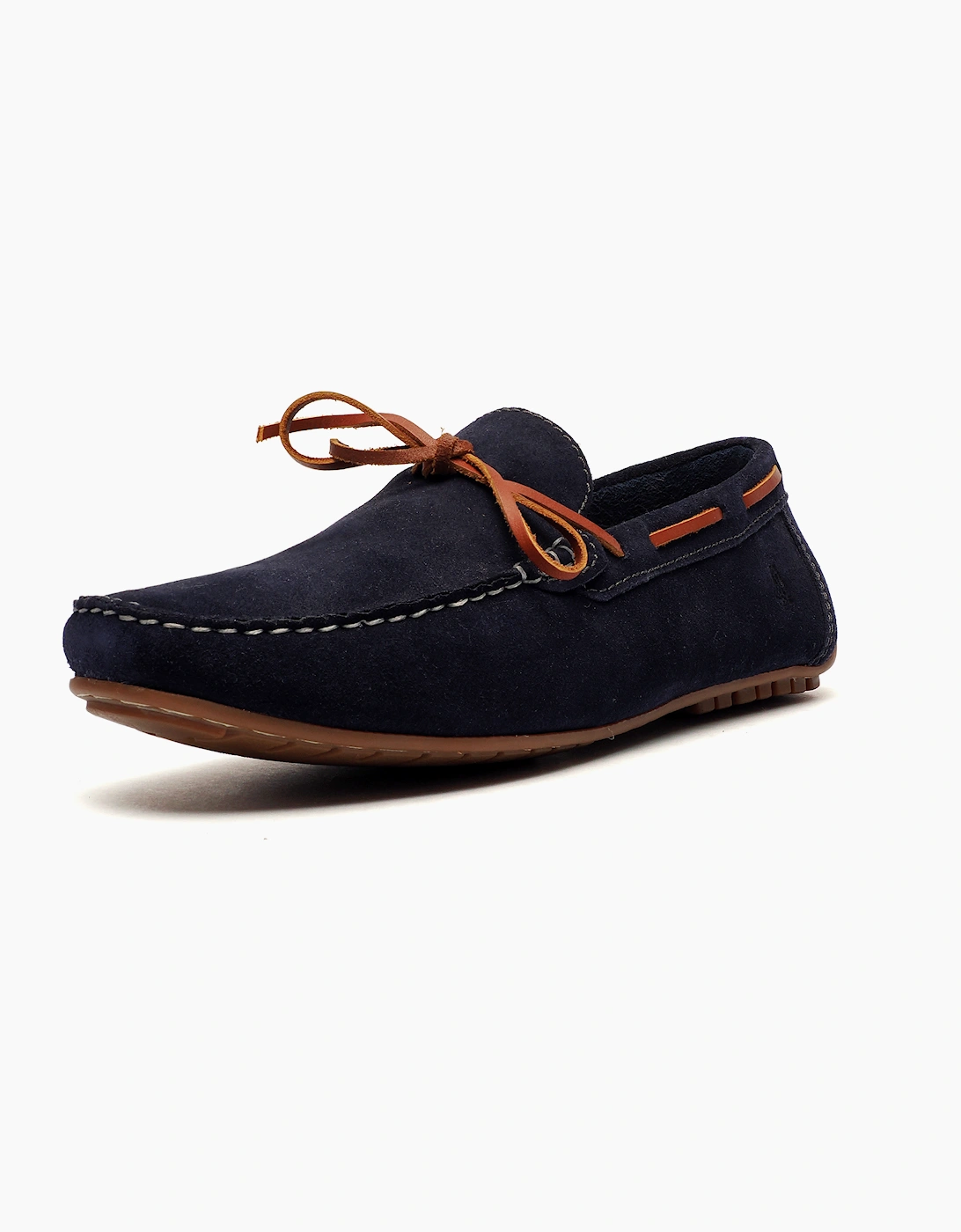 Hush Puppies Reuben Mens Suede Leather Boat Shoes Navy / Tan