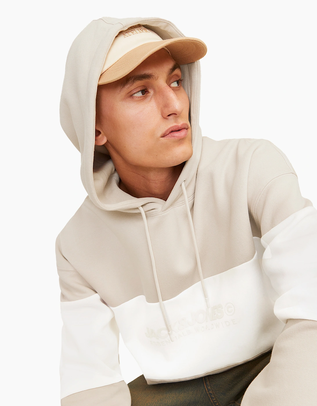 Jack & Jones Legacy Mens Hoodie Stone / White