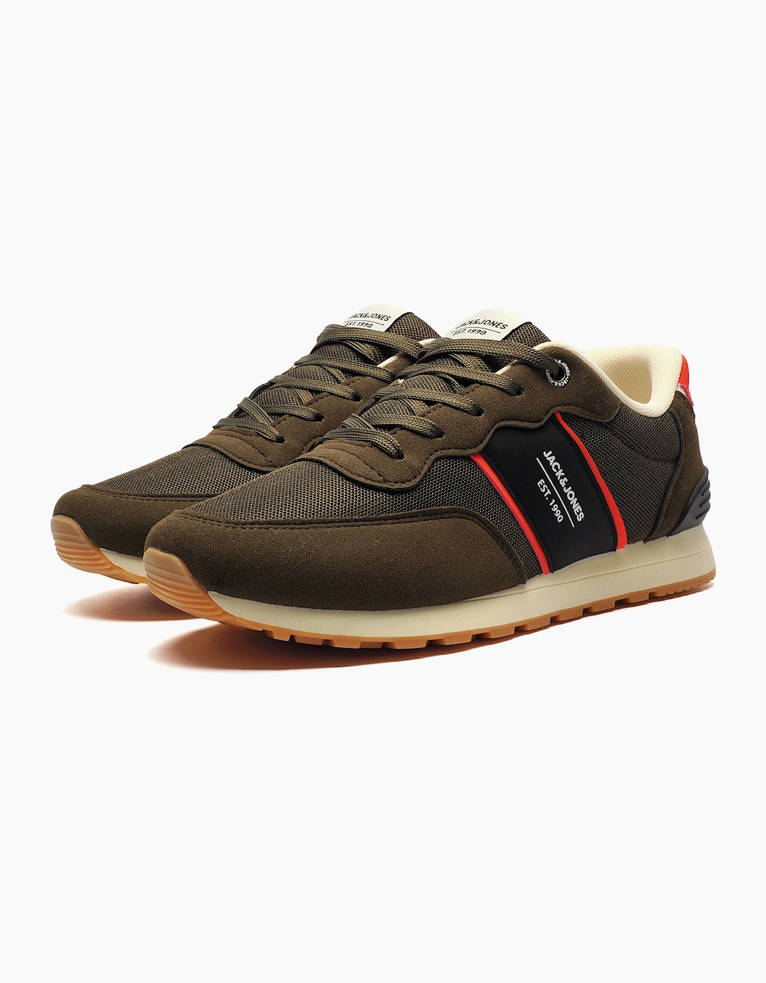 Jack & Jones Spirit Runner Mens Trainers Olive / Anthracite / True Red