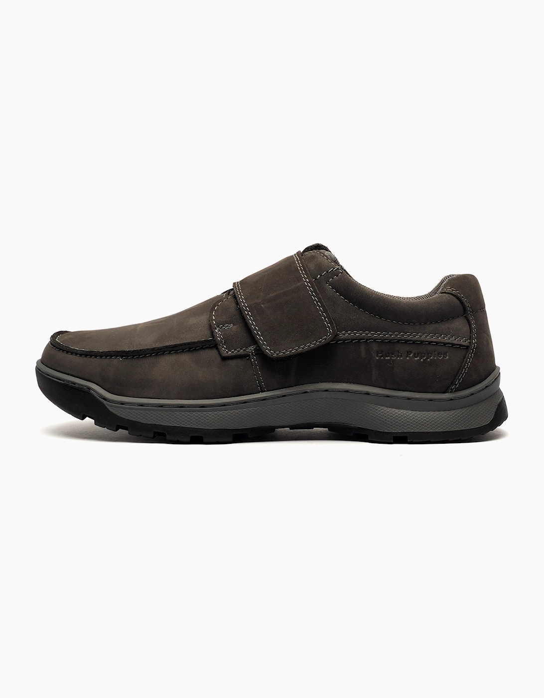 Hush Puppies Casper Comfort Strap Memory Foam Mens Shoes Grey Nubuck