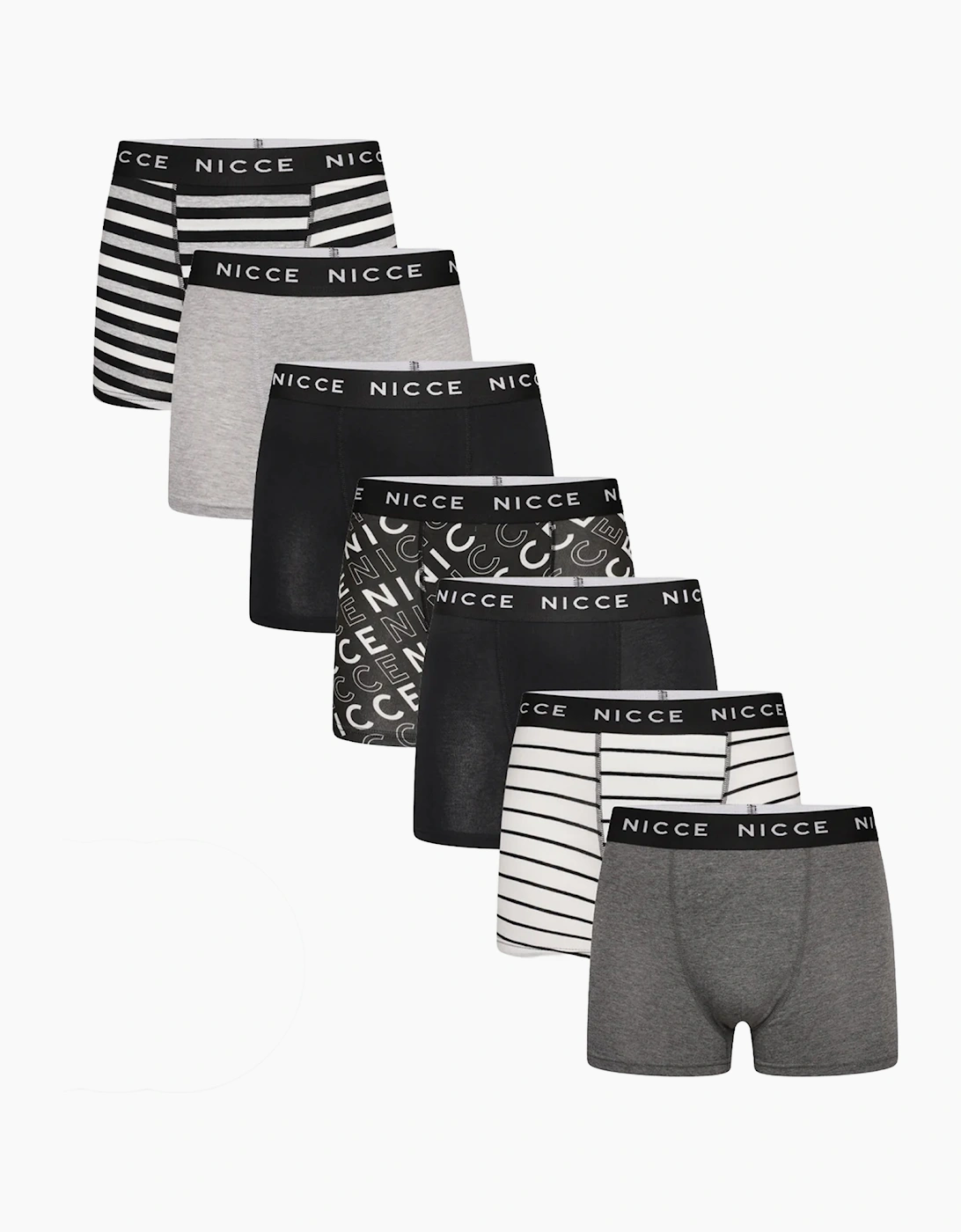 Nicce Becker 7pk Mens Boxer Short Black / White / Grey
