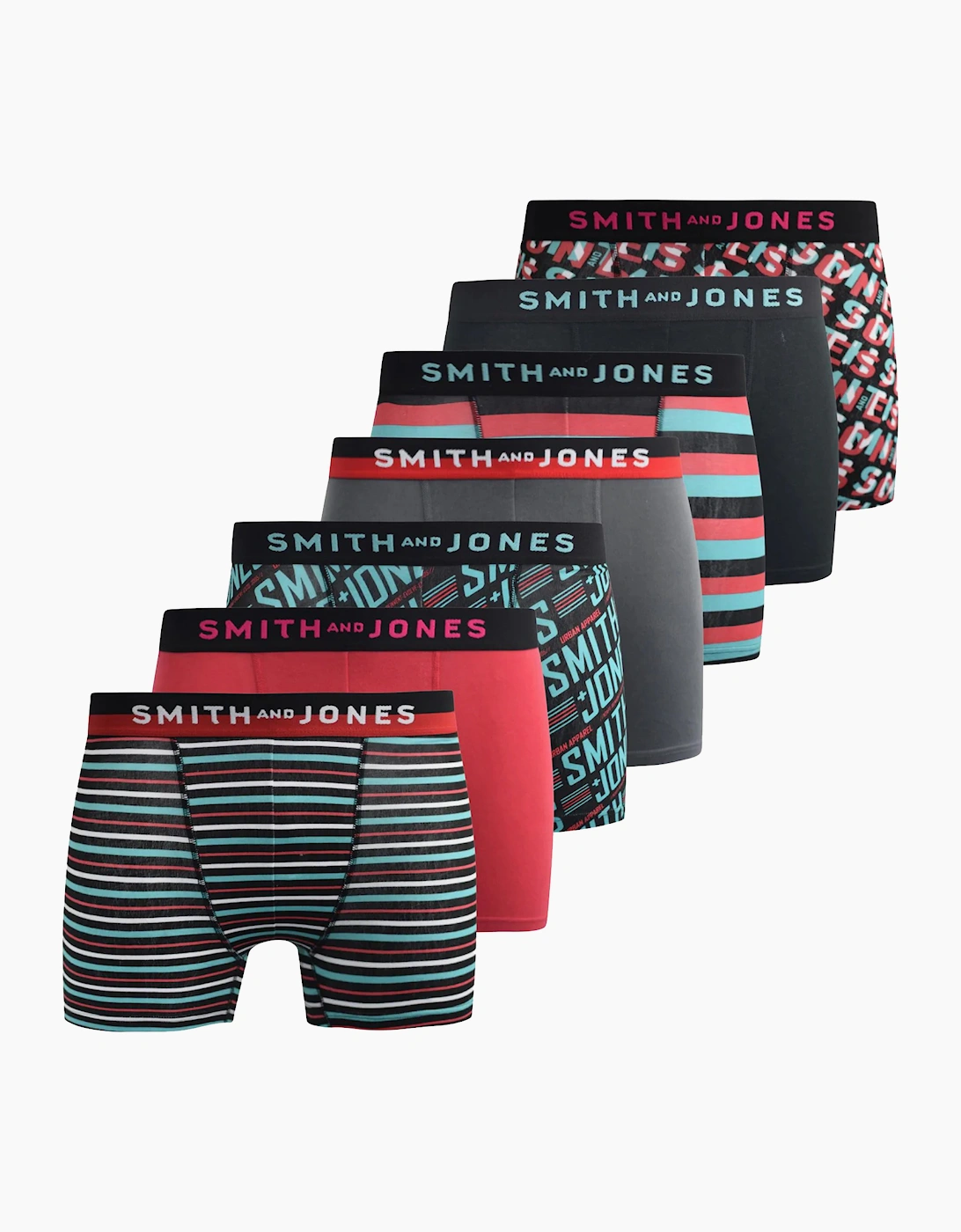 Smith & Jones Taden 7pk Mens Boxer Shorts Black / Red / White / Grey / Green / Pink