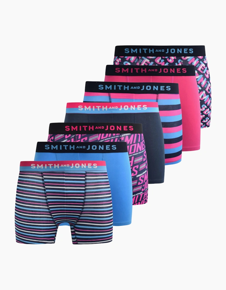 Smith & Jones Taden 7pk Mens Boxer Shorts Navy / Pink / Blue / White