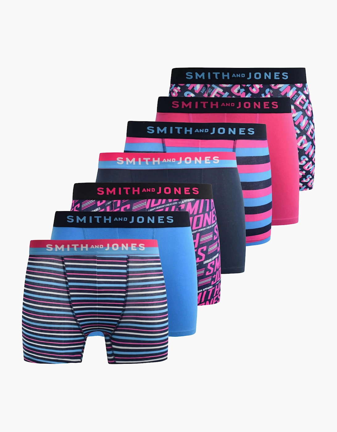 Smith & Jones Taden 7pk Mens Boxer Shorts Navy / Pink / Blue / White