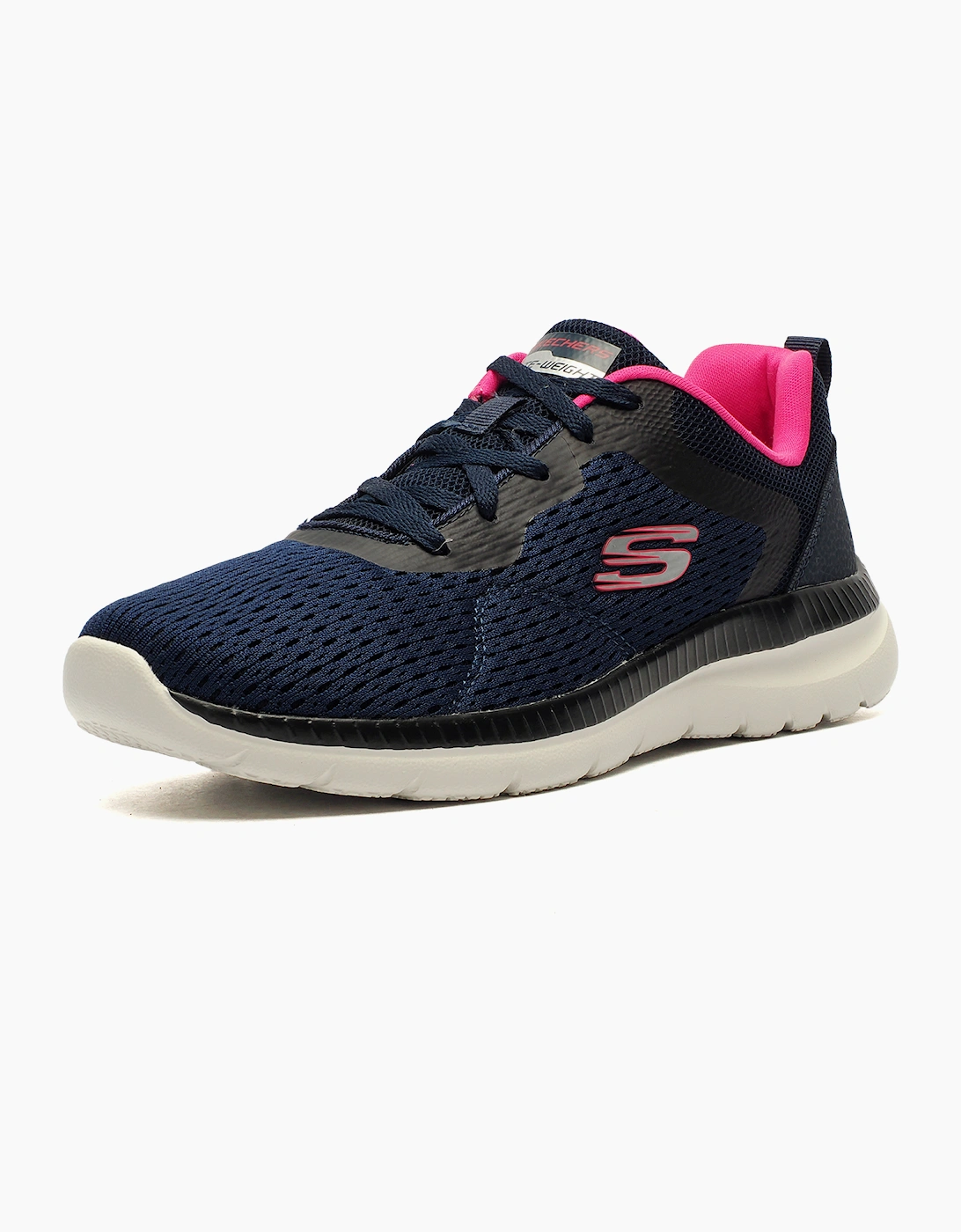 Skechers Quick Path Memory Foam Womens Trainers Navy / Hot Pink