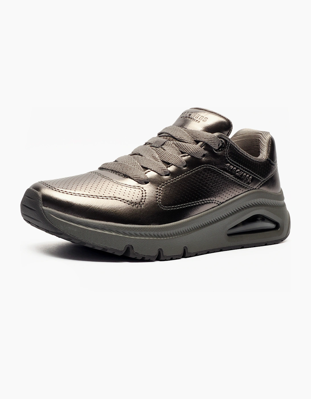 Skechers Uno Icon Lustrous Air Memory Foam Womens / Girls Trainers Pewter Metallic