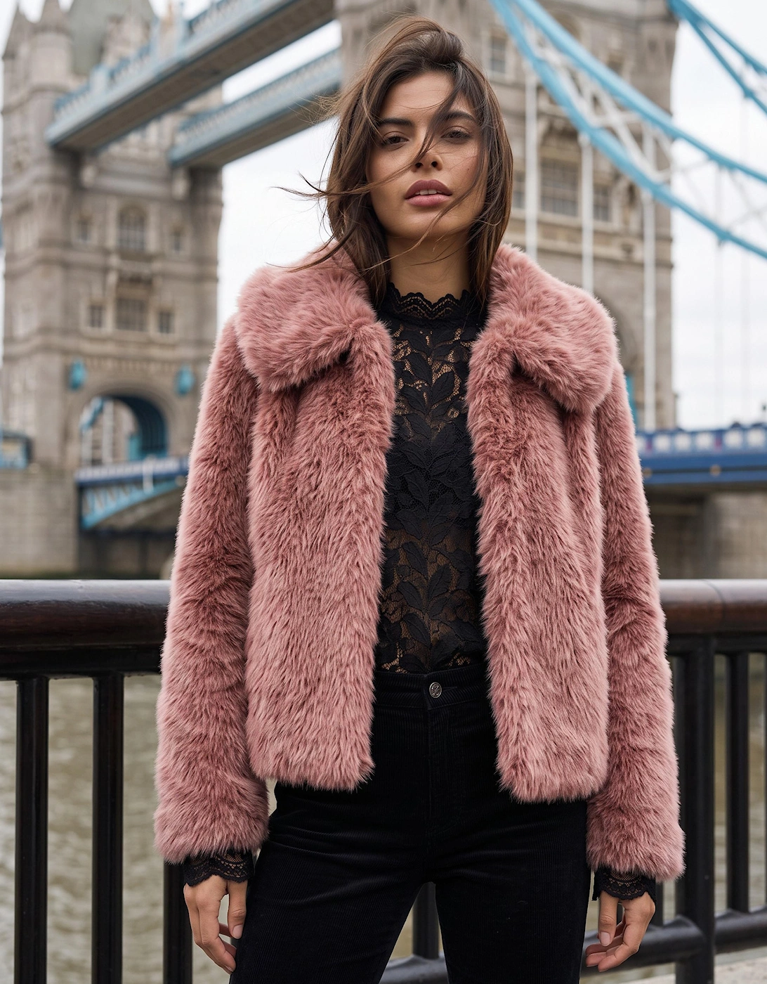 Galaxy Faux Fur Jacket - Rose