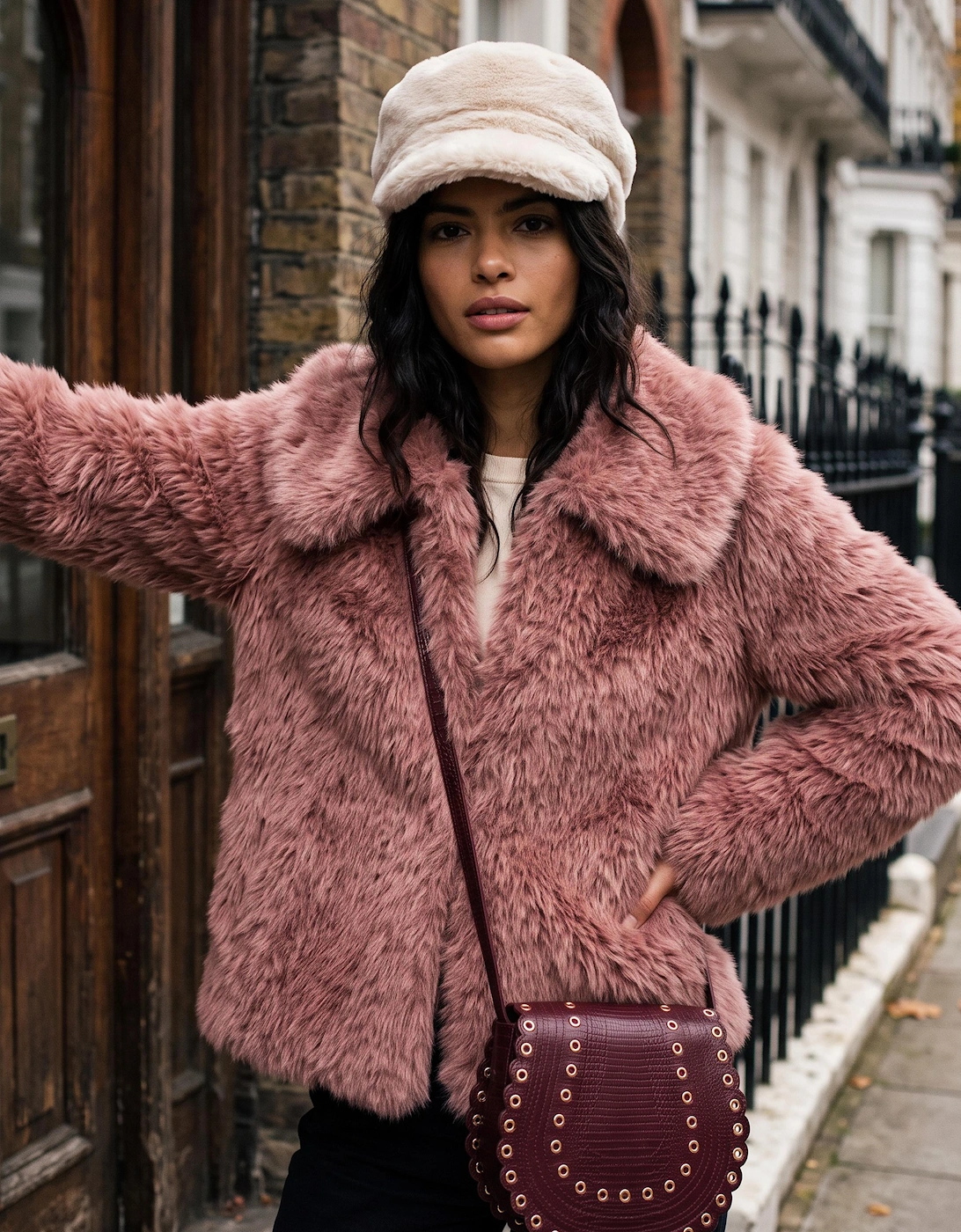 Galaxy Faux Fur Jacket - Rose