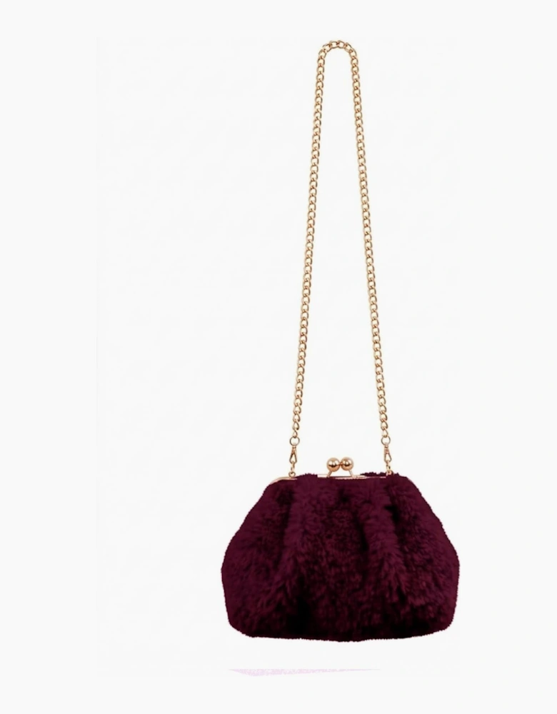 Booba Faux Fur Clutch Bag - Burgundy