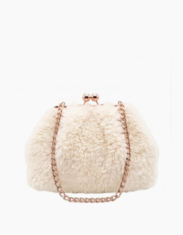 Booba Faux Fur Clutch Bag - Cream