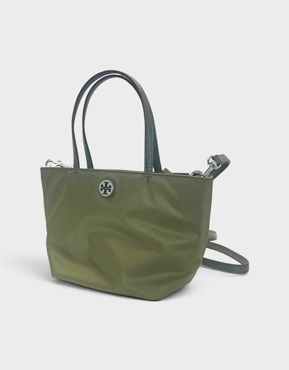 Nylon Mixed Materials Mini Tote Bag Green Khaki