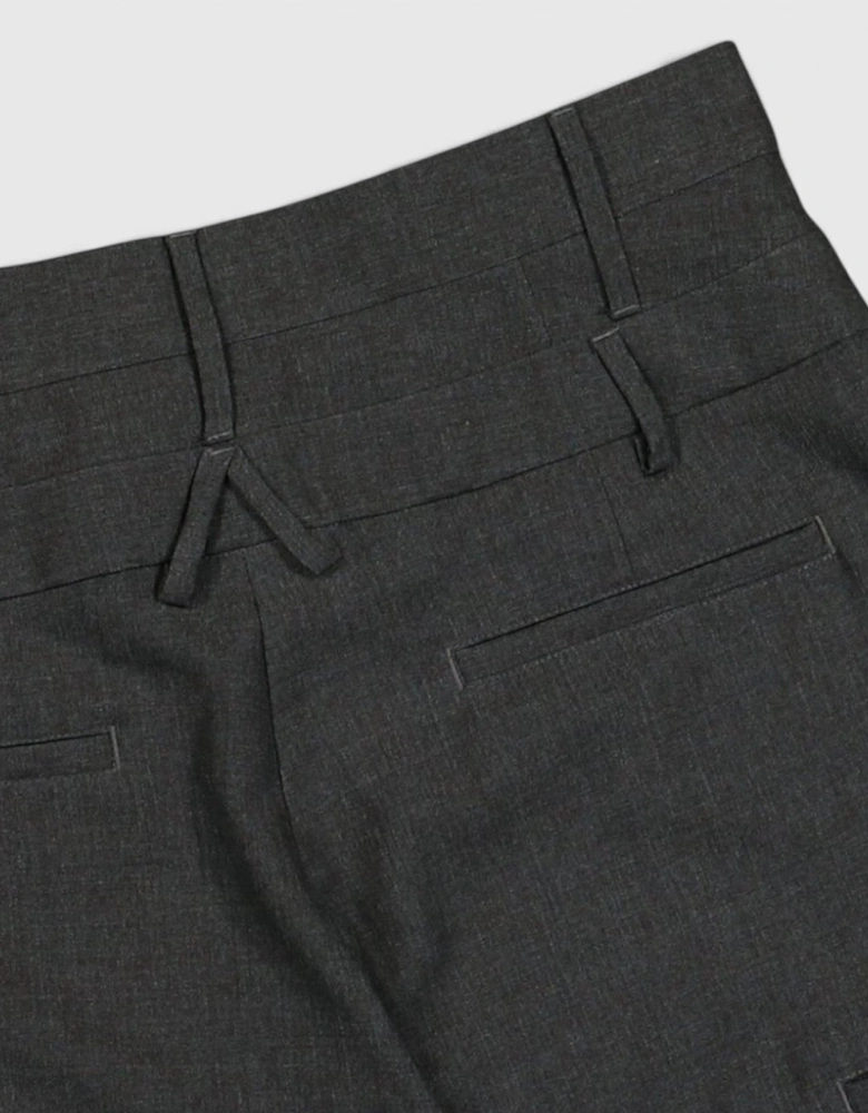 High Waisted Double Belted Wide Leg Trousers Grey