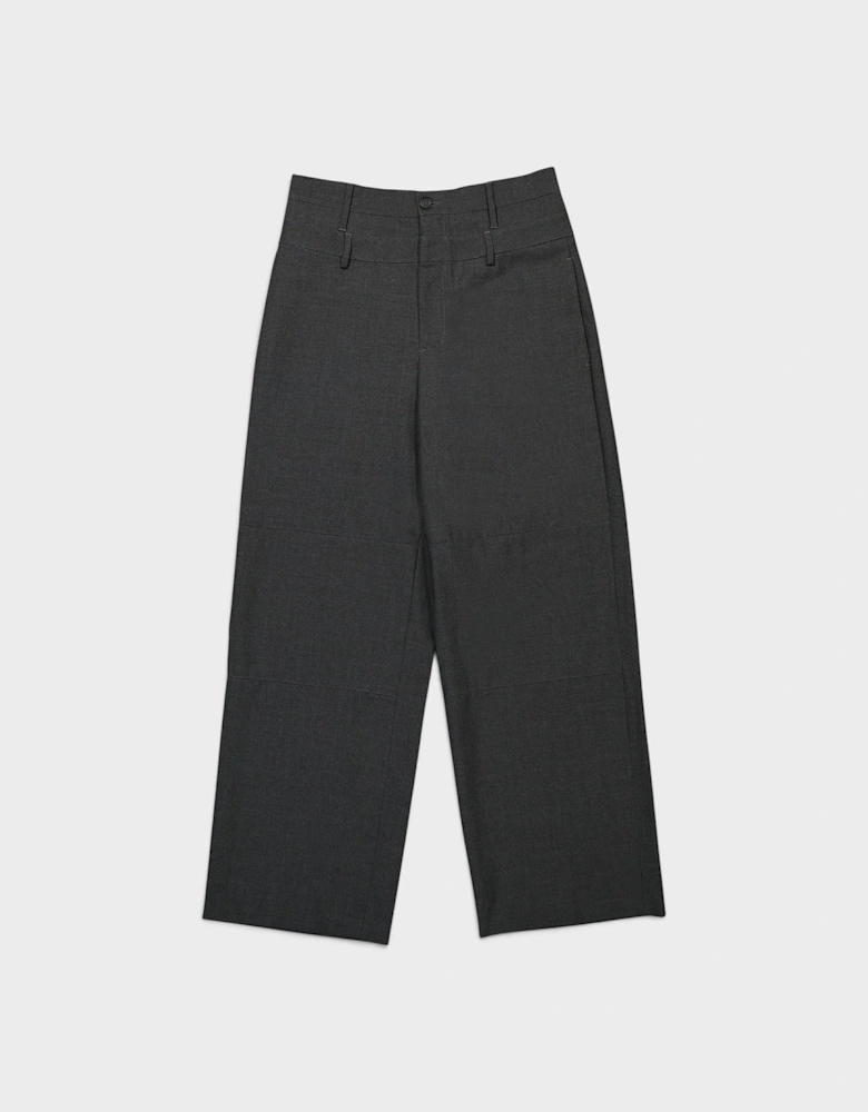 High Waisted Double Belted Wide Leg Trousers Grey
