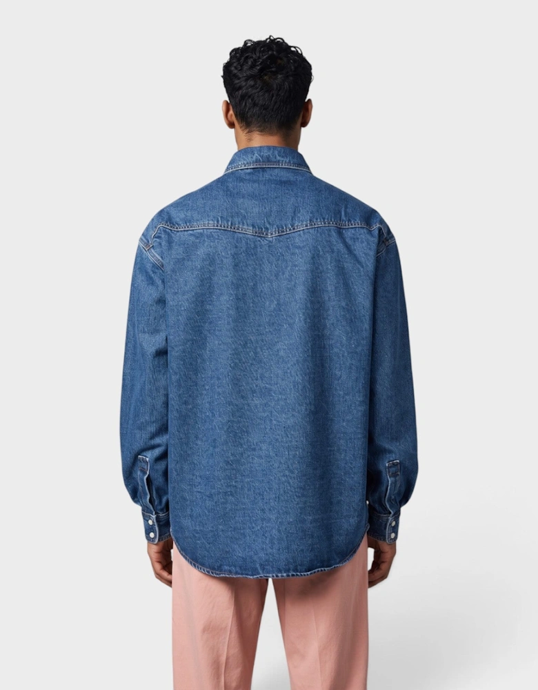 Oversized Monogram Denim Shirt Blue