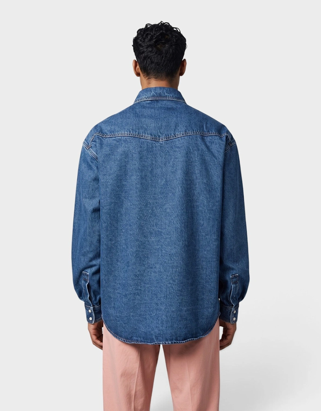 Oversized Monogram Denim Shirt Blue