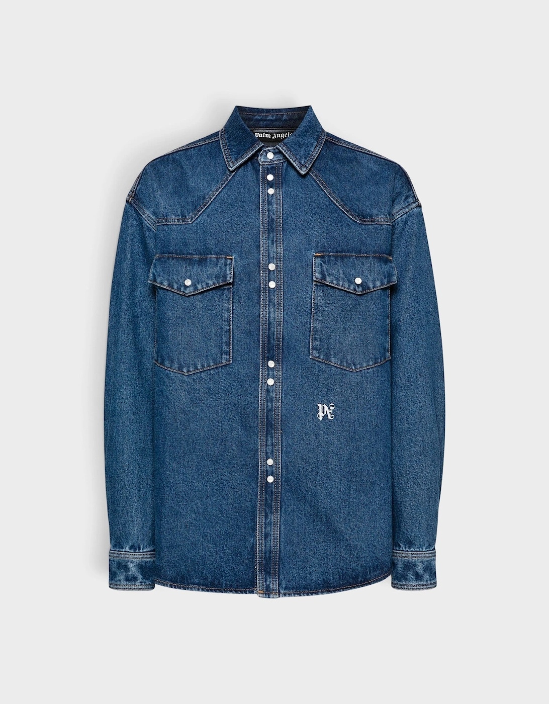 Oversized Monogram Denim Shirt Blue
