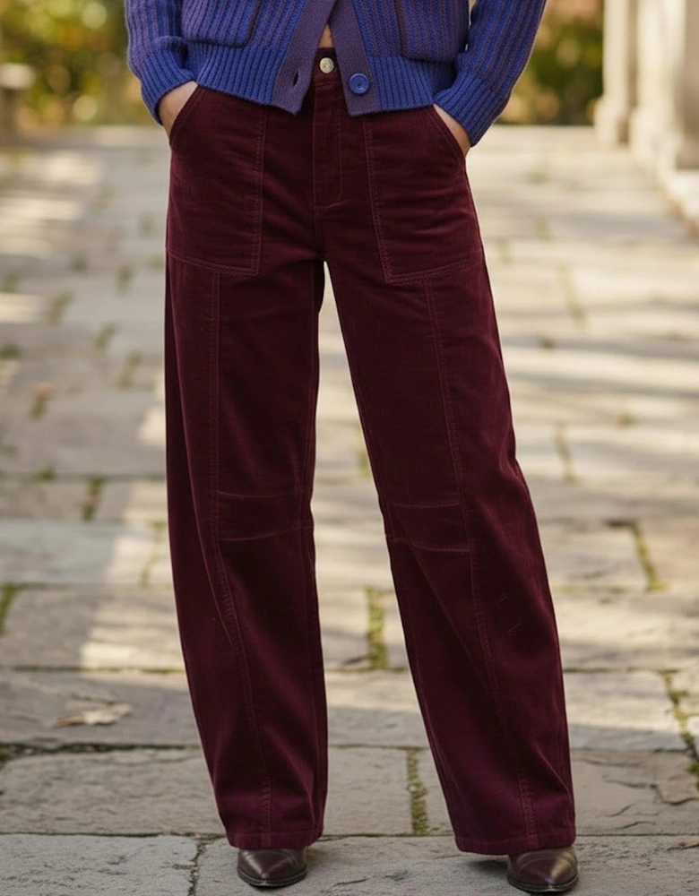 Rosie Cord Barrel Jeans-Burgundy