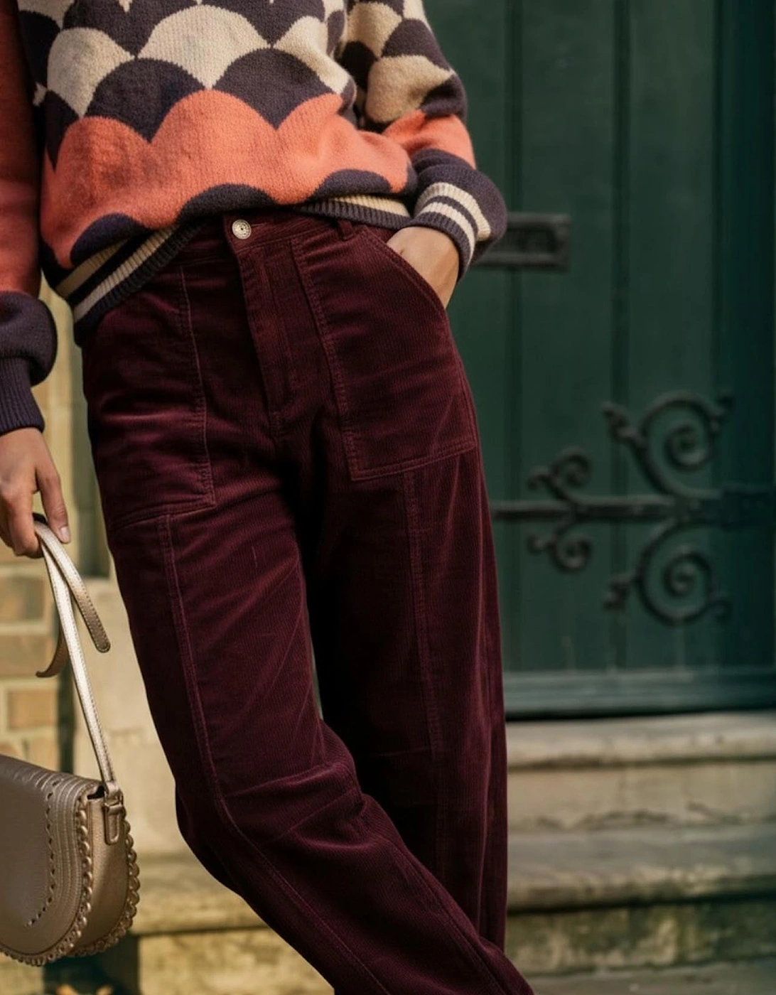 Rosie Cord Barrel Jeans-Burgundy