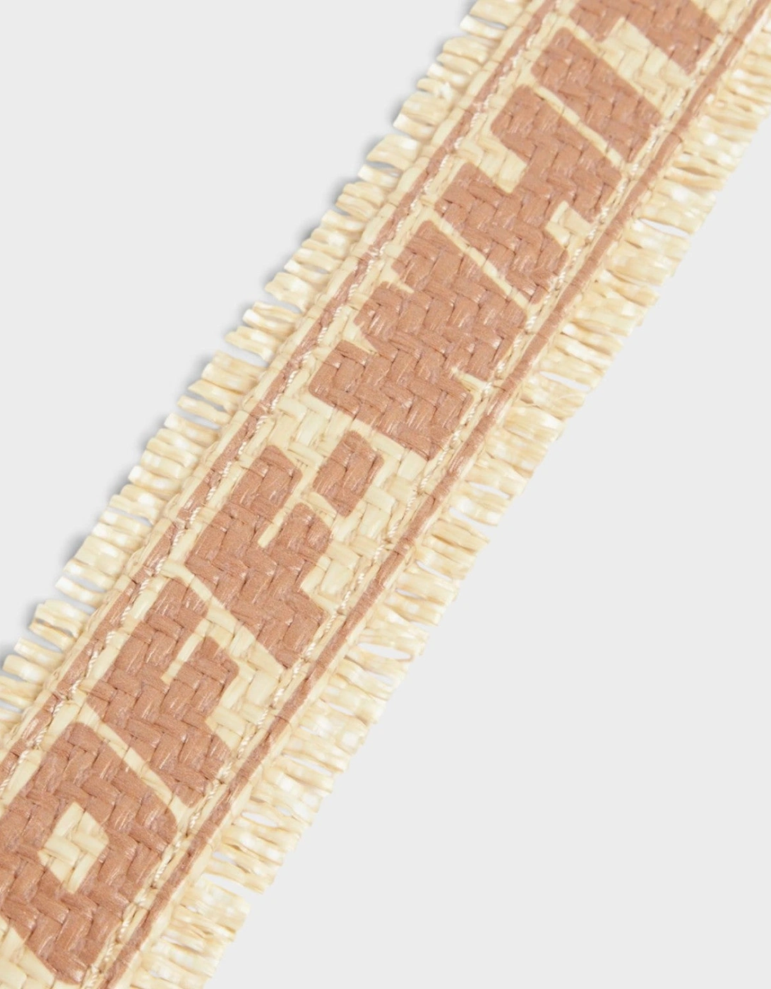 Logo Print Faux Raffia Belt Beige