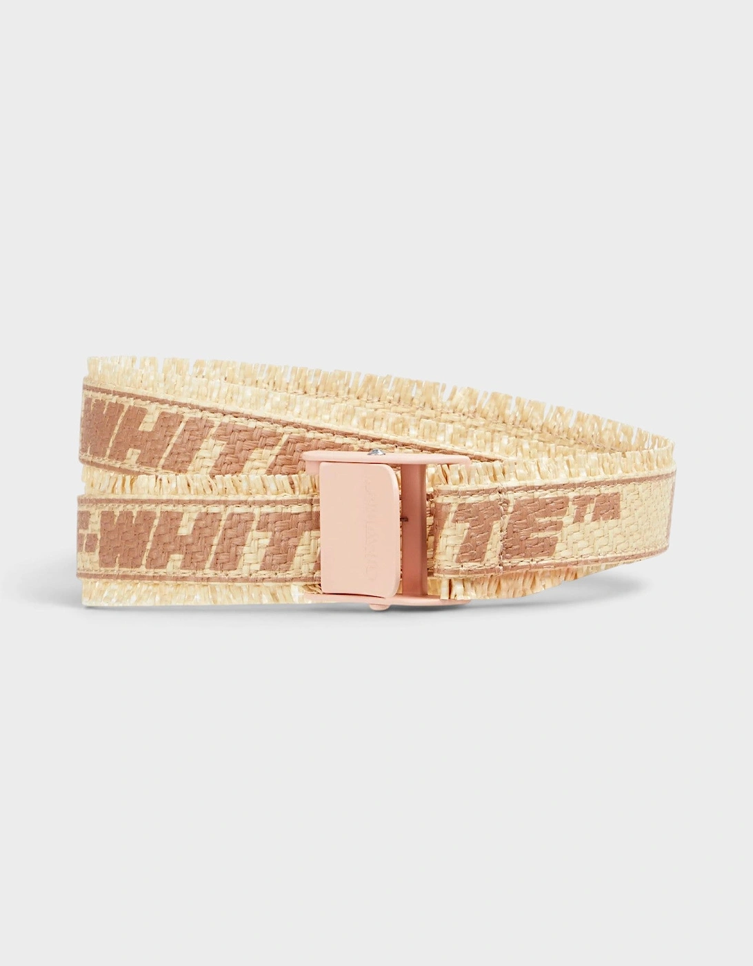 Logo Print Faux Raffia Belt Beige