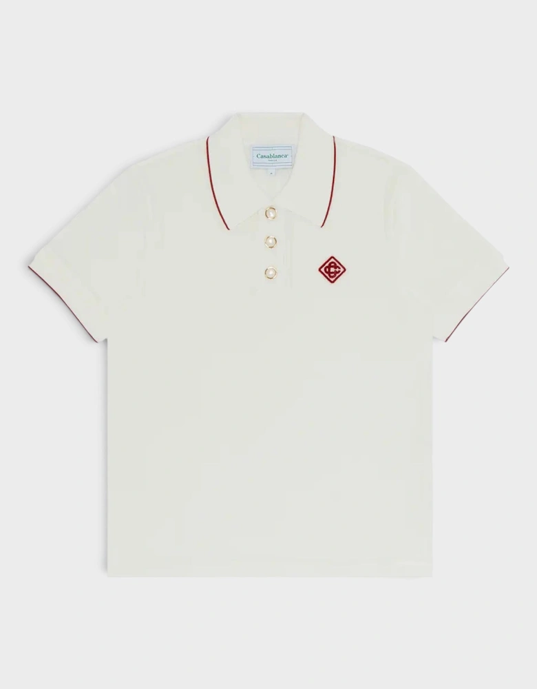 Logo Rib Velour Polo White
