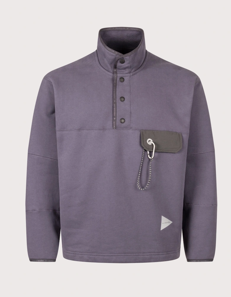 Relaxed Fit Button Placket Overhead Sweatshirt
