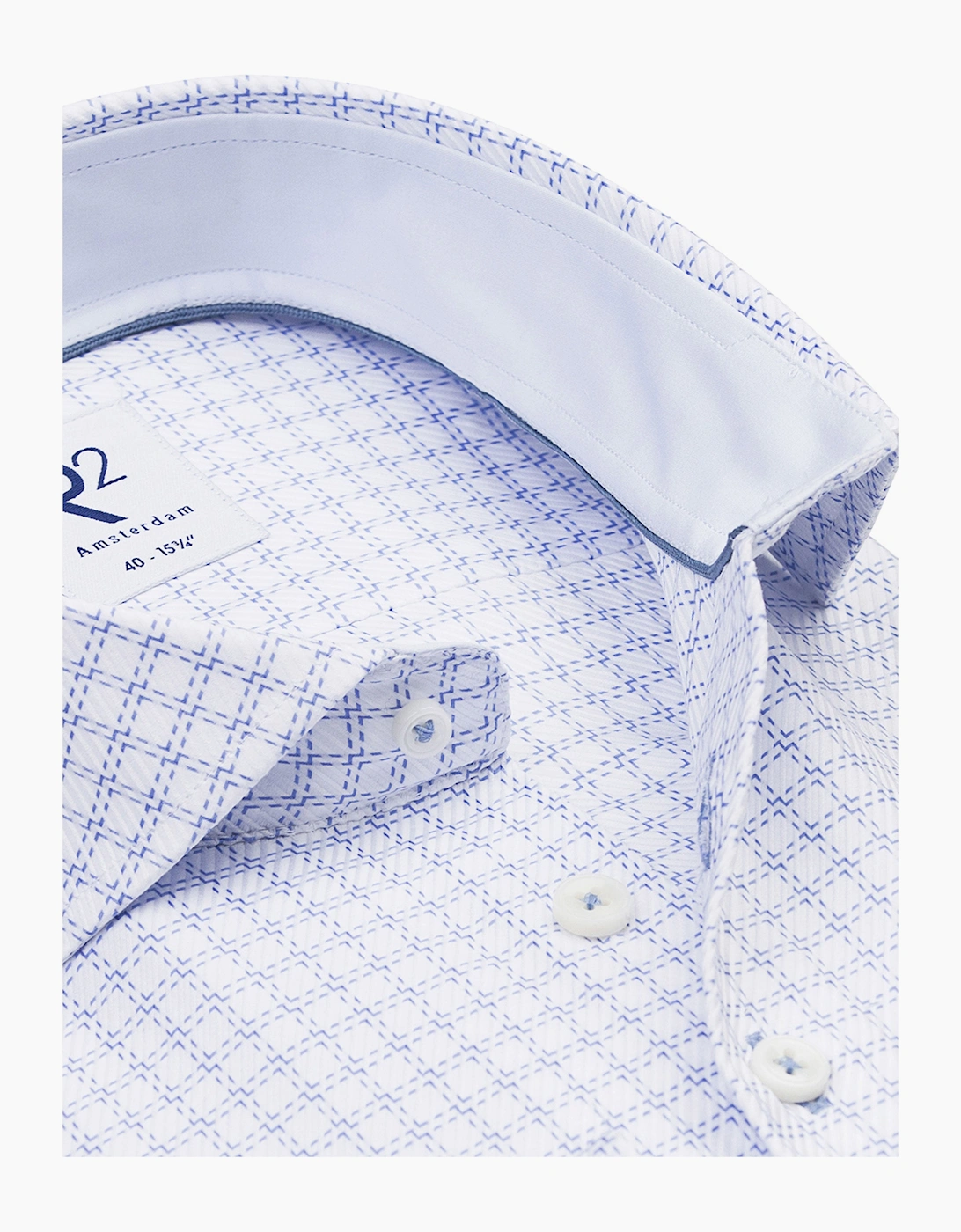 R2 CUT AWAY COLLAR LONG SLEEVE SHIRT BLUE AND WHITE CHECK