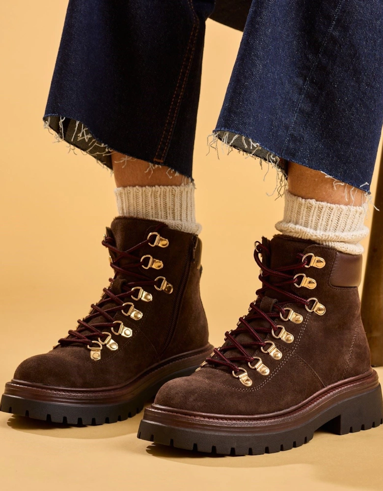 Hush Puppies Robyn Hiker Suede Women's Chocolate Heeled Ankle Boots