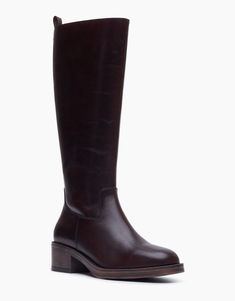 Hush Puppies Antonia Long Leather Women's Chocolate Heeled Knee High Boots