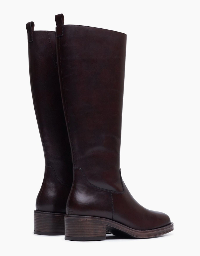 Hush Puppies Antonia Long Leather Women's Chocolate Heeled Knee High Boots