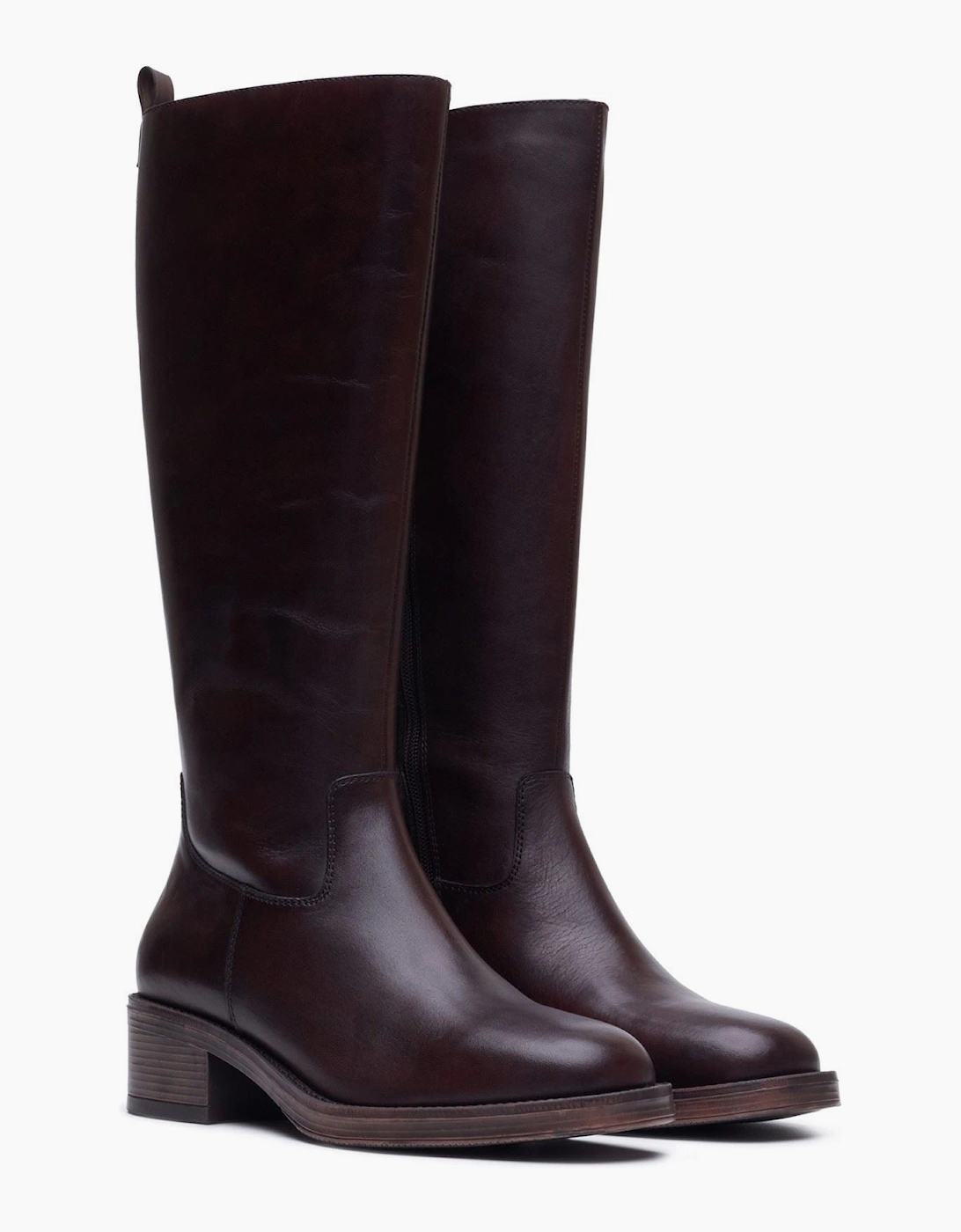 Hush Puppies Antonia Long Leather Women's Chocolate Heeled Knee High Boots