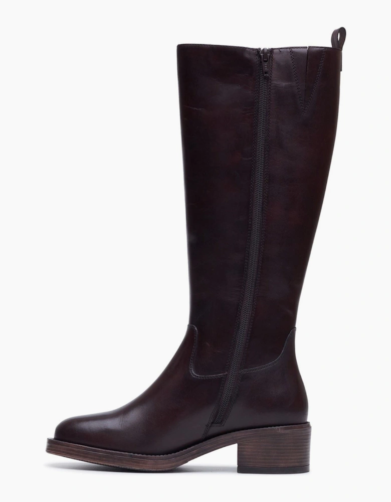 Hush Puppies Antonia Long Leather Women's Chocolate Heeled Knee High Boots
