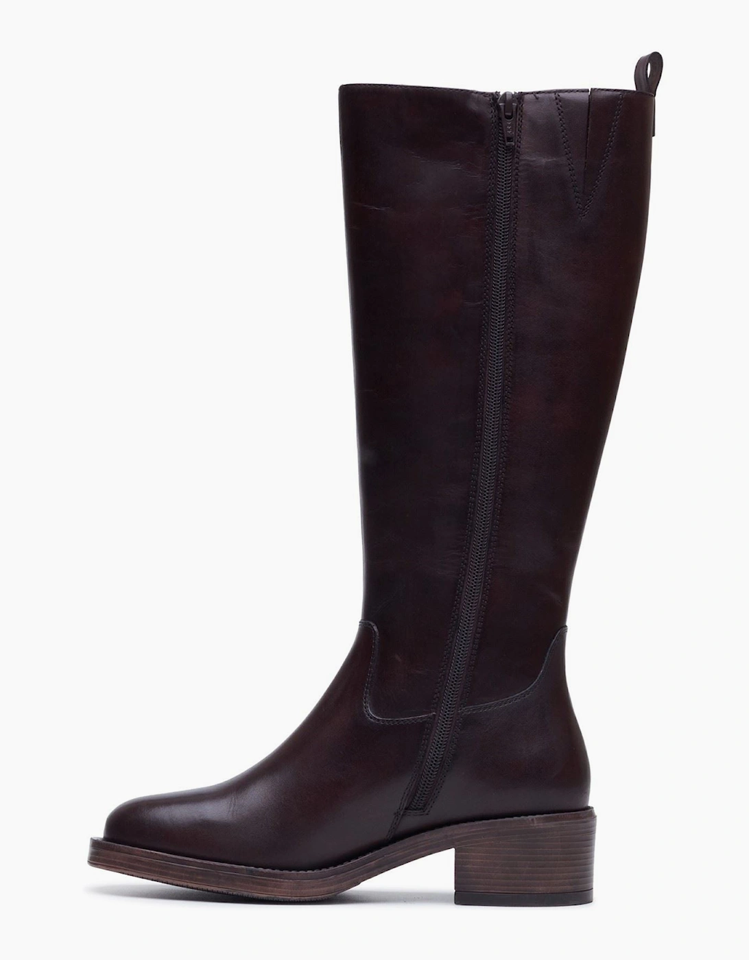 Hush Puppies Antonia Long Leather Women's Chocolate Heeled Knee High Boots